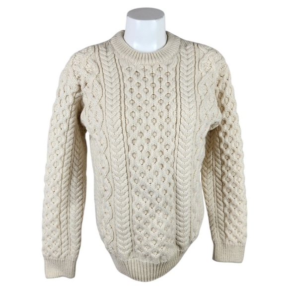Irelandseye Cara Crew Neck 100% Virgin Wool Cream Size Small Fisherman - Picture 3 of 14
